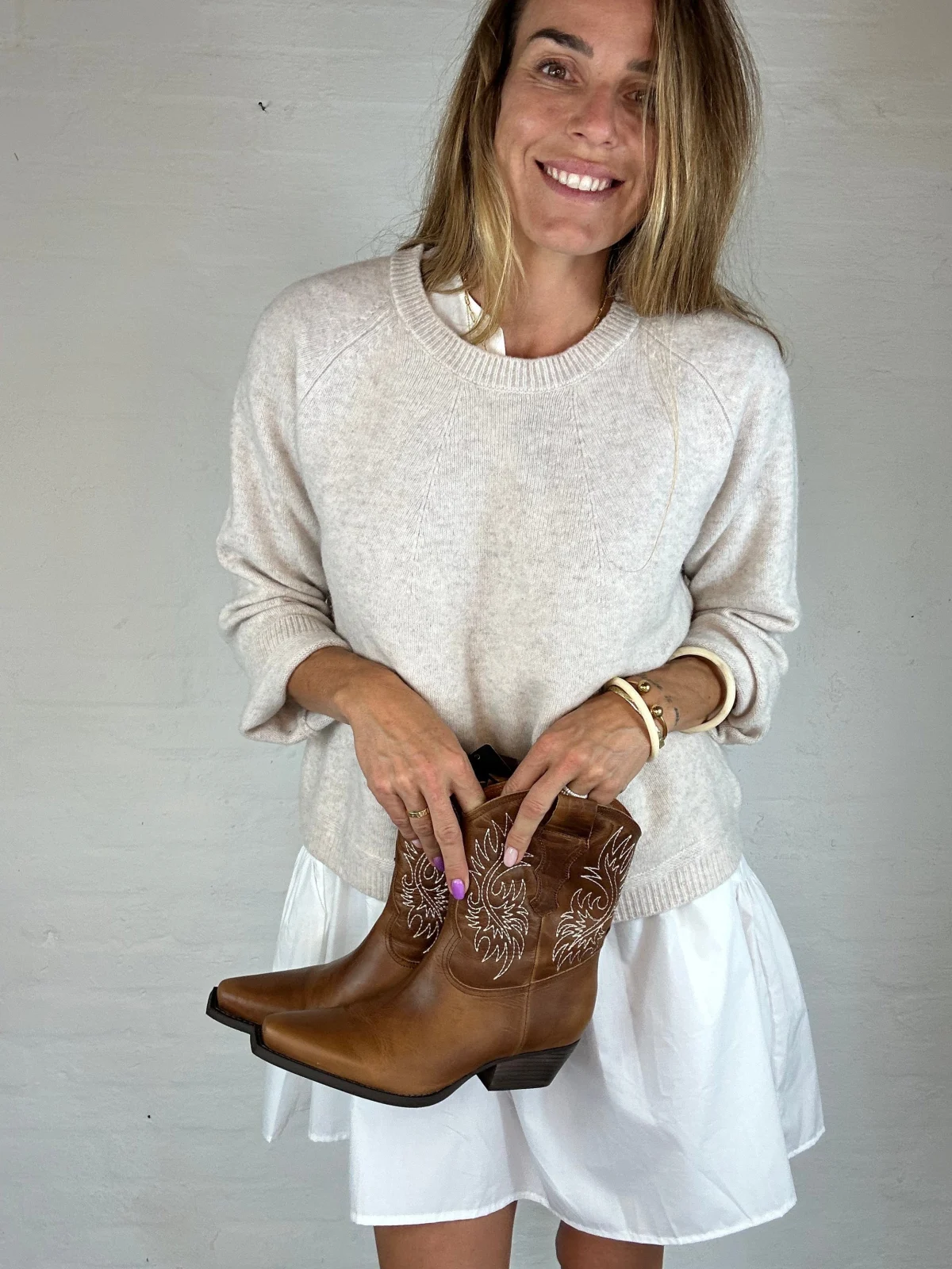 Andcopenhagen Basics - Oversize Cashmerebluse råhvid - 100% cashmere strik - Eleni - Billede 2