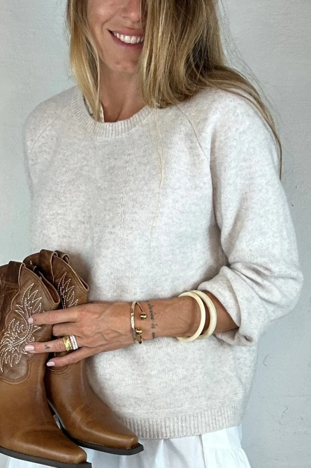 Andcopenhagen Basics - Oversize Cashmerebluse råhvid - 100% cashmere strik - Eleni