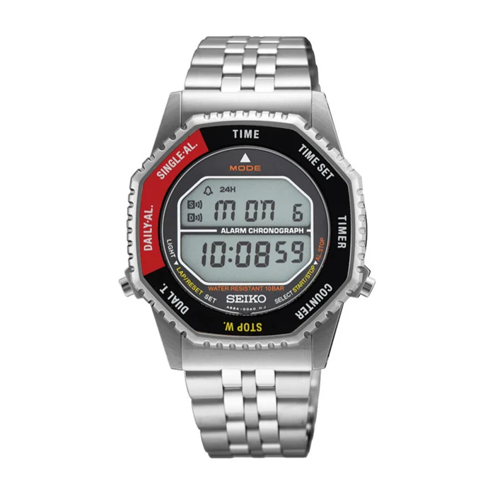 SEIKO ROTOCALL – Herreur quartz digitalt m. rød/sort drejekrans 43,5mm